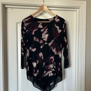 Alfani Abstract Black and Burgundy Blouse